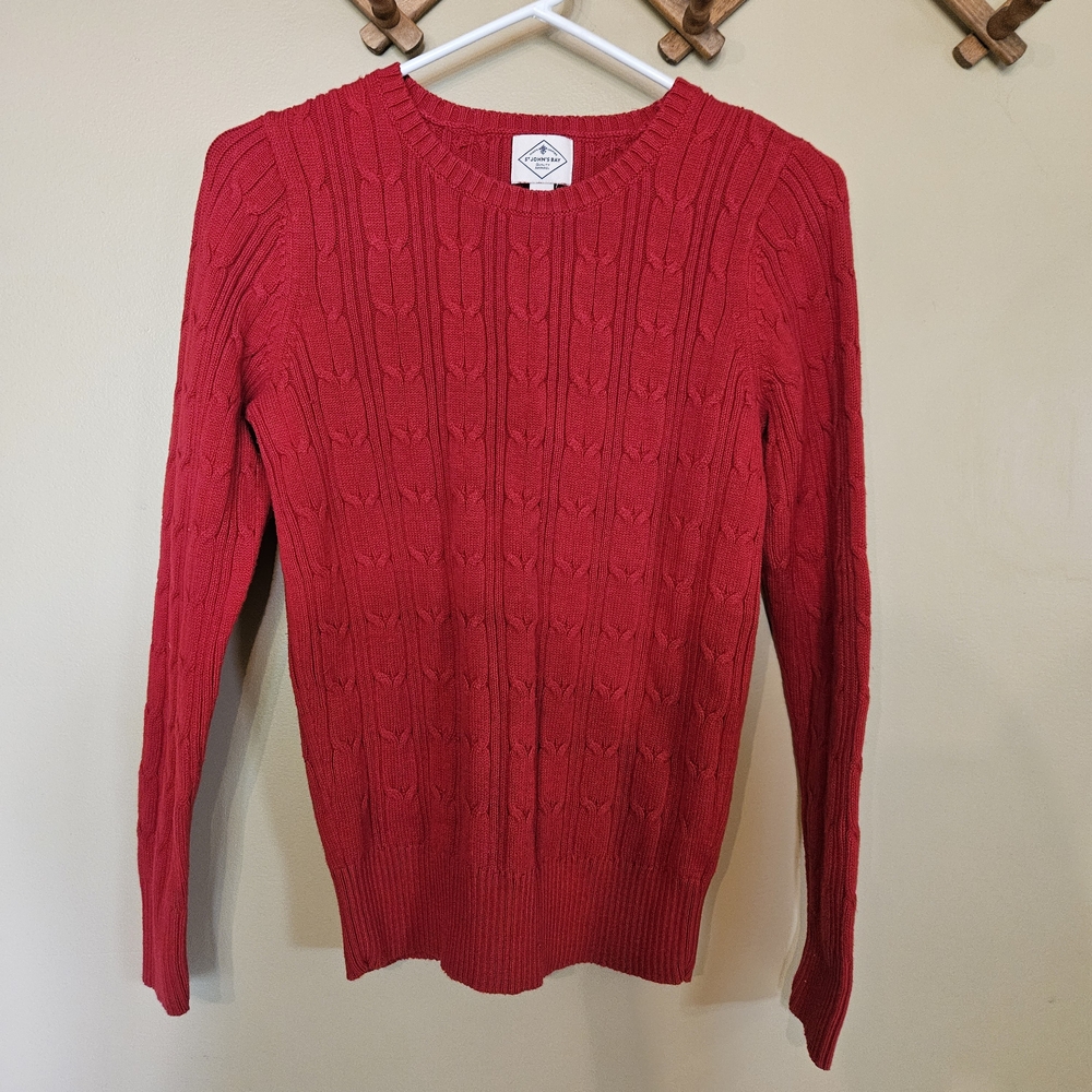St. John's Bay Holiday Red Cable Knit Sweater Size Small Cotton Blend Winter